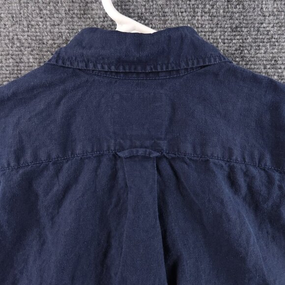 Faconnable Striped Small Linen Blue Shirt Mens Button Up Long Sleeve Pocket - Picture 14 of 14